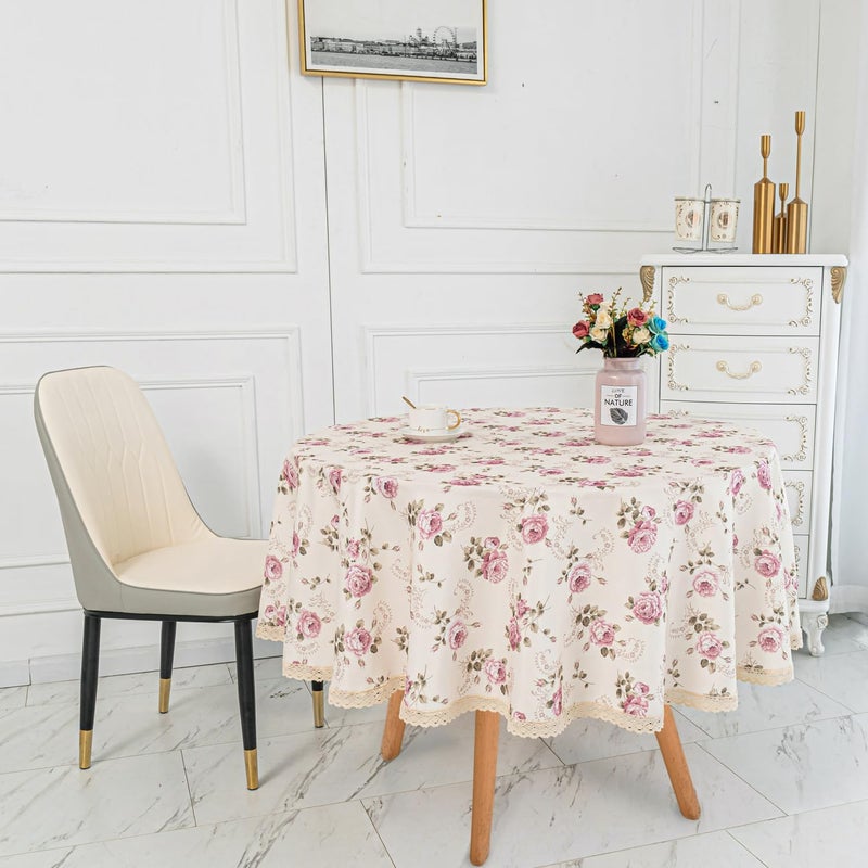 YEESSION Floral Print 70 Inch Round Tablecloth Stain Resistant and Waterproof Wine Table Cover for Kitchen Dining Indoor Outdoor Buffet Tabletop Decoration (Beige) - Image 2